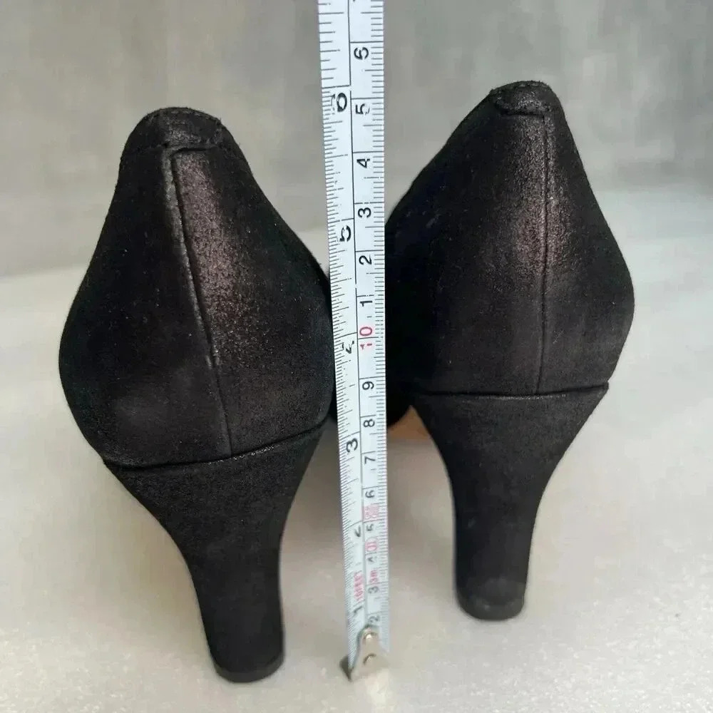 ANYI LU Hand Made‎ Italy Heels Black Fabric Metallic Leather Bow Detail Formal 9 - Picture 3 of 16